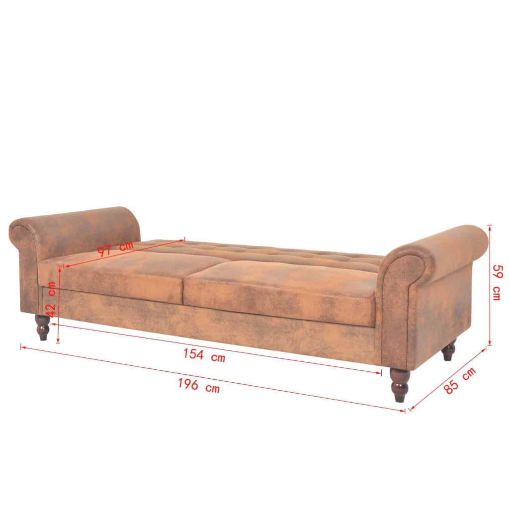 Divano letto trasformabile con bracciolo 196 x 97 x 59 cm finta pelle scamosciata marrone 02_0019646