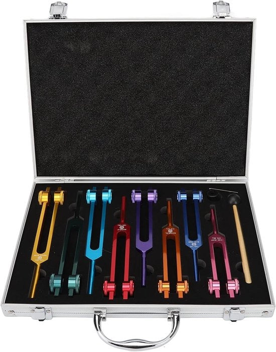 Set di viti, 8 viti in lega di alluminio per guarigione, viti con martello, borsa di stoccaggio, per chakra, suono, mantieni corpo, mente e anima in armonia
