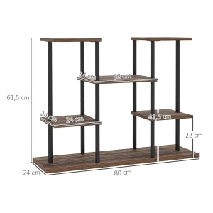 Portapiante a 4 livelli in legno di abete e metallo, 80x24x61,5 cm, colore antracite