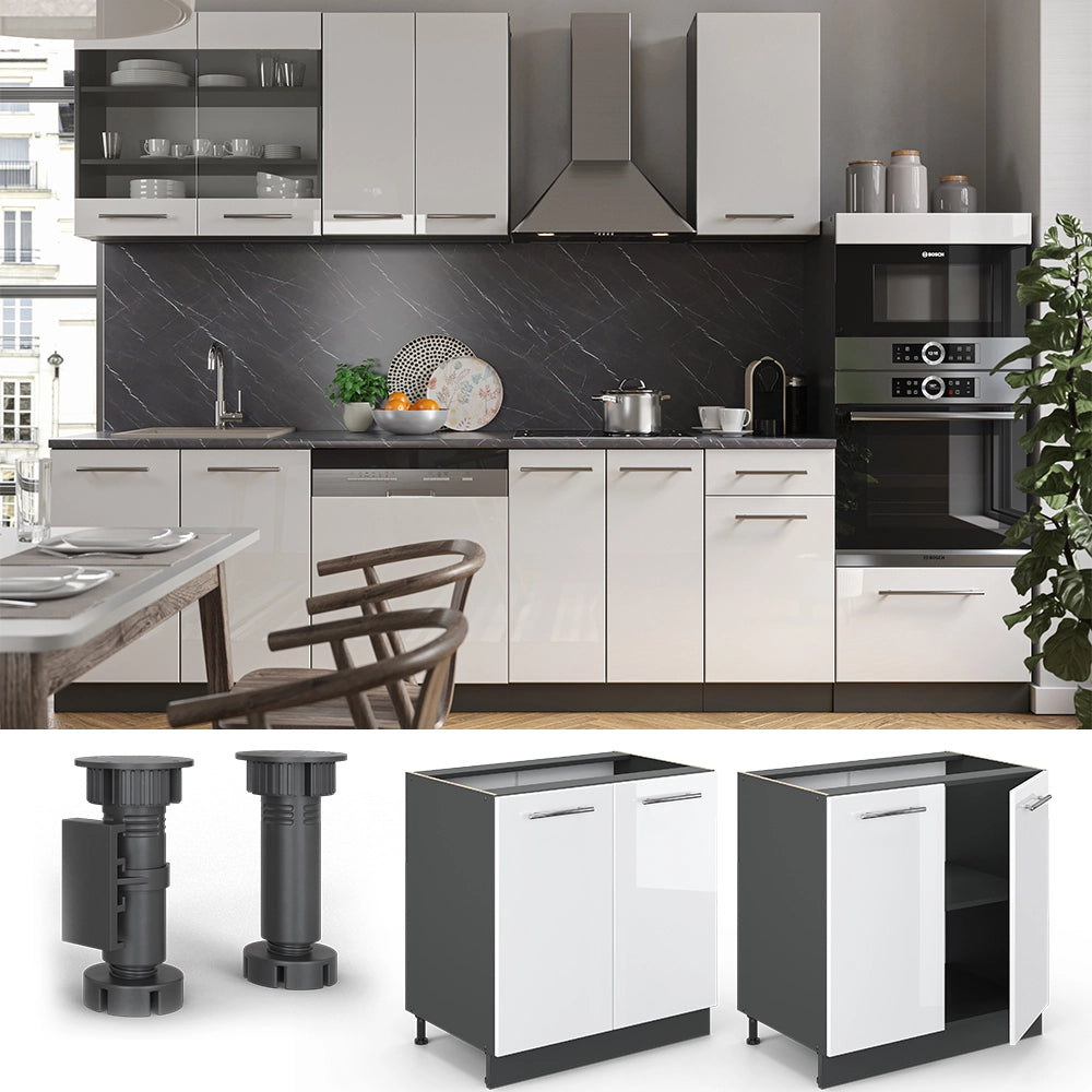 Mobile lavello cucina Fame-Line Bianco lucido/Antracite 80 cm con ripiano, PL Antracite Vicco