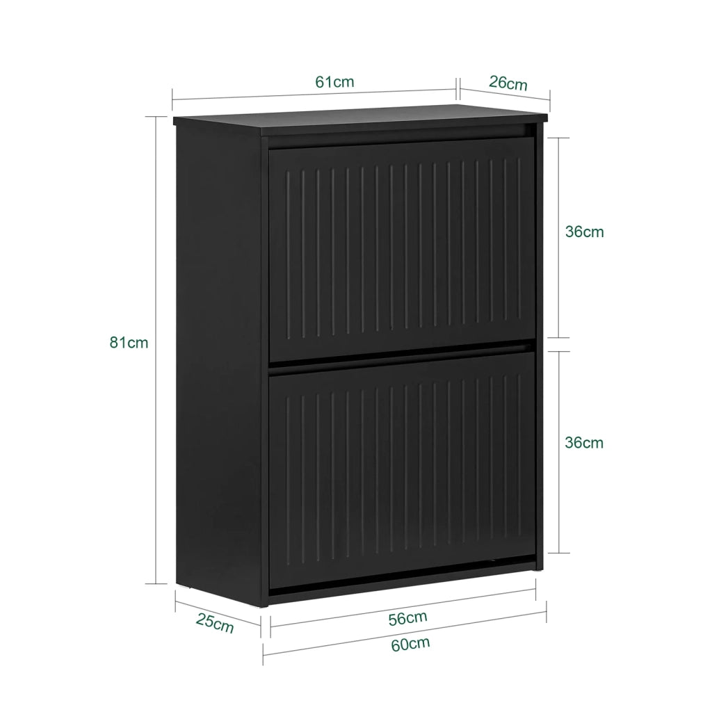 Scarpiera Con 2 Ribalte E 4 Ripiani Scarpiera Con Scomparto Aggiuntivo Portascarpe Salvaspazio Nero 61x26x81cm FSR165-K-SCH