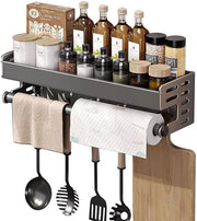 Specerijenrek da Parete - Raccogli Spicchi in Alluminio 40cm - 5 Ganci - Supporto per Cucina - Piastra Profonda 13,5cm - Resistente all'Umidità