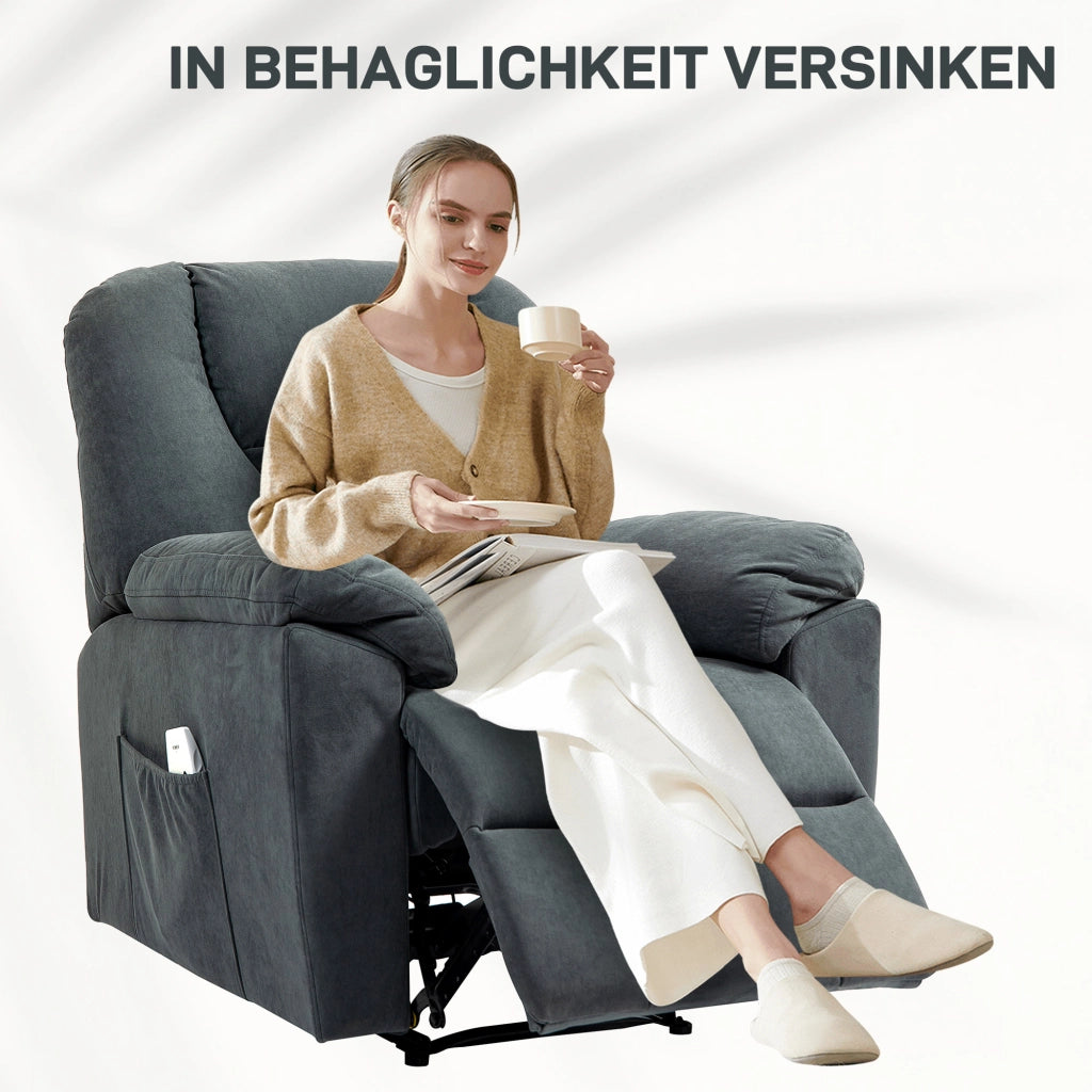 POLTRONA Relax elettrica reclinabile 135° con massaggio e calore Grigio scuro