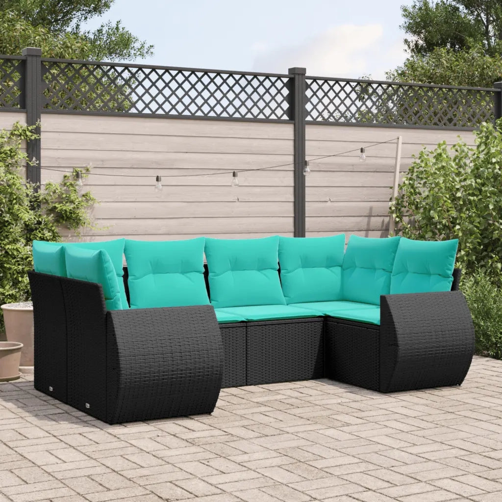Set Divani da Giardino 6 pz con Cuscini Nero in Polyrattan 3221776