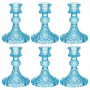 Set di candele 6 pezzi - Candelaia trasparente in vetro - Blu - Decorazione da tavolo - Stabile e sicuro - Atmosfera elegante - Supporto per candele