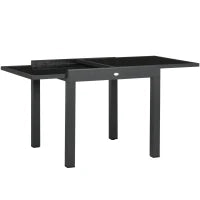 Tavolo da Pranzo Allungabile da Giardino con Piano in Vetro e Alluminio, 80-160x80x75 cm, Nero