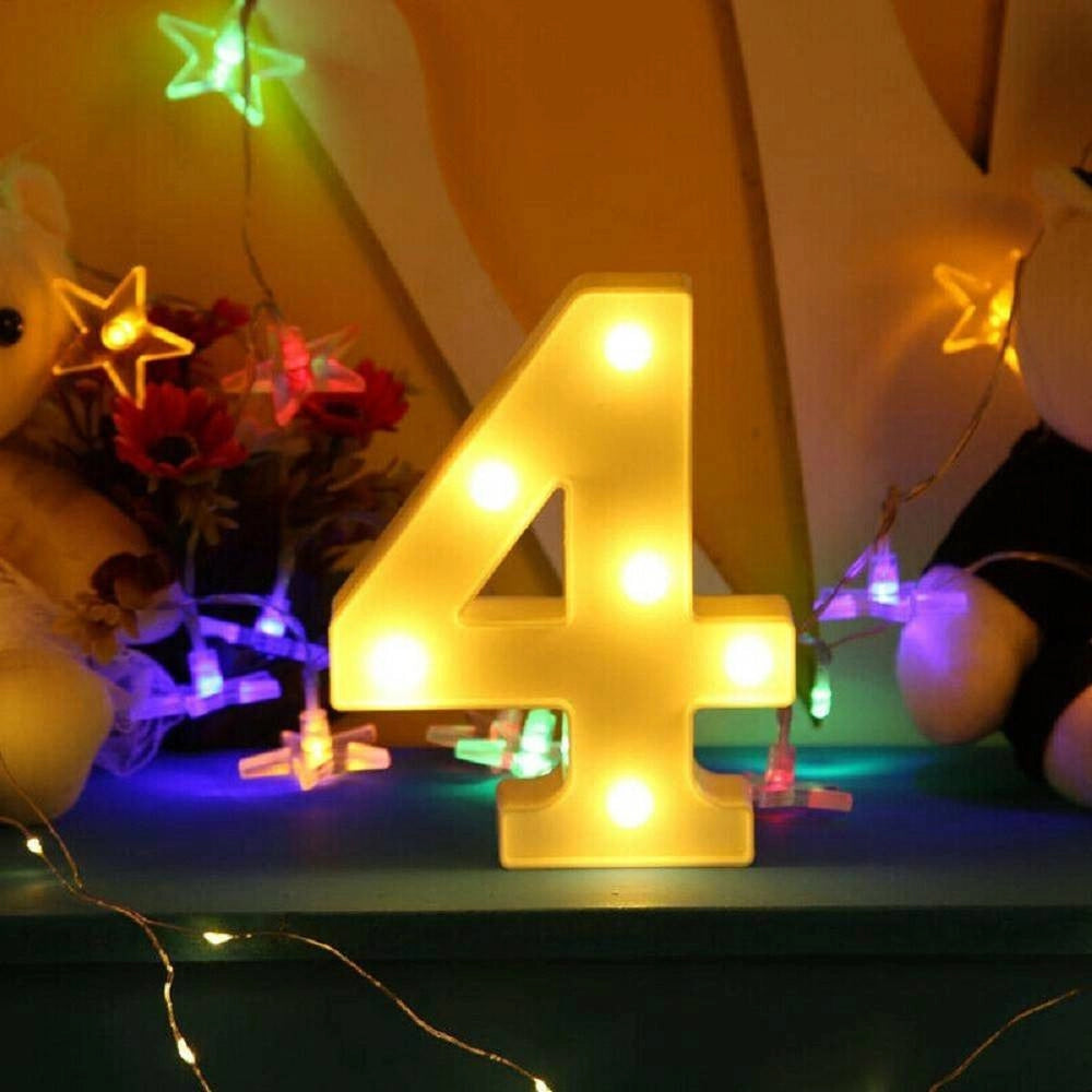 Trade Shop - Numero 4 Luminoso Bianco A Led Decoro Per Eventi Feste Luce Calda 3000k 16x3cm -