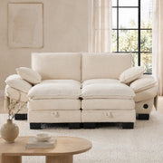 Divano modulare 2 posti in velluto a coste con 2 pouf; USB-C; 190x132x84 cm; beige