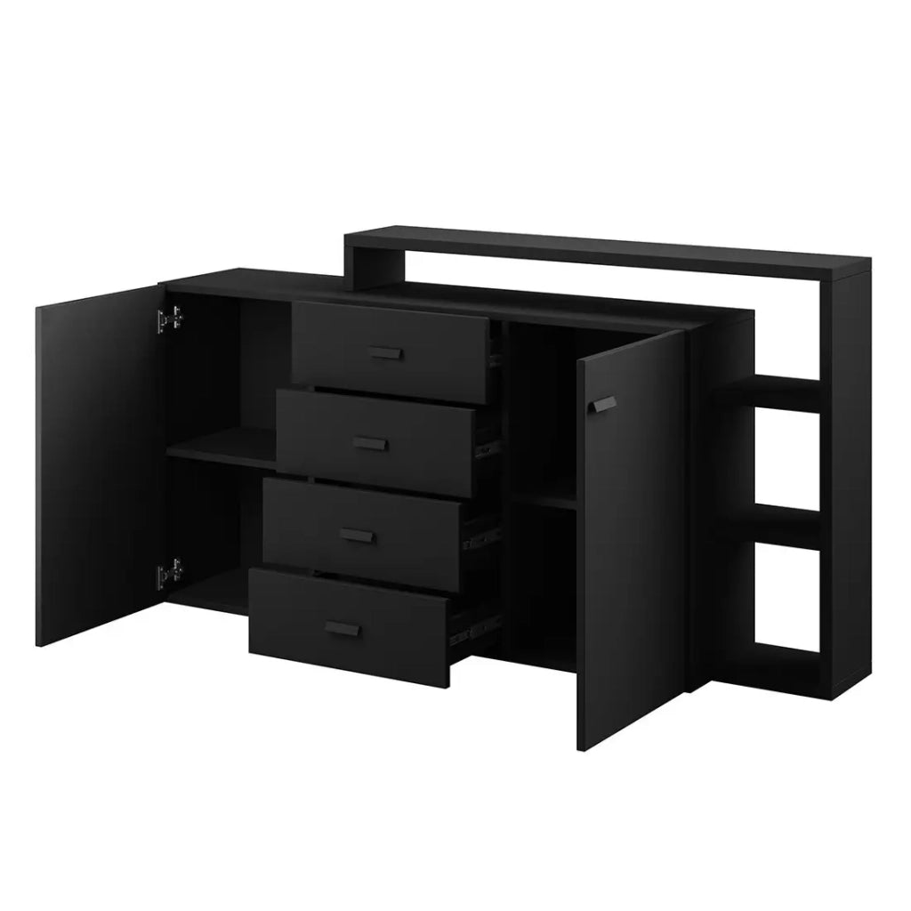 Credenza con scaffale integrato collezione BERGAMO 180cm. Colore nero super opaco.
