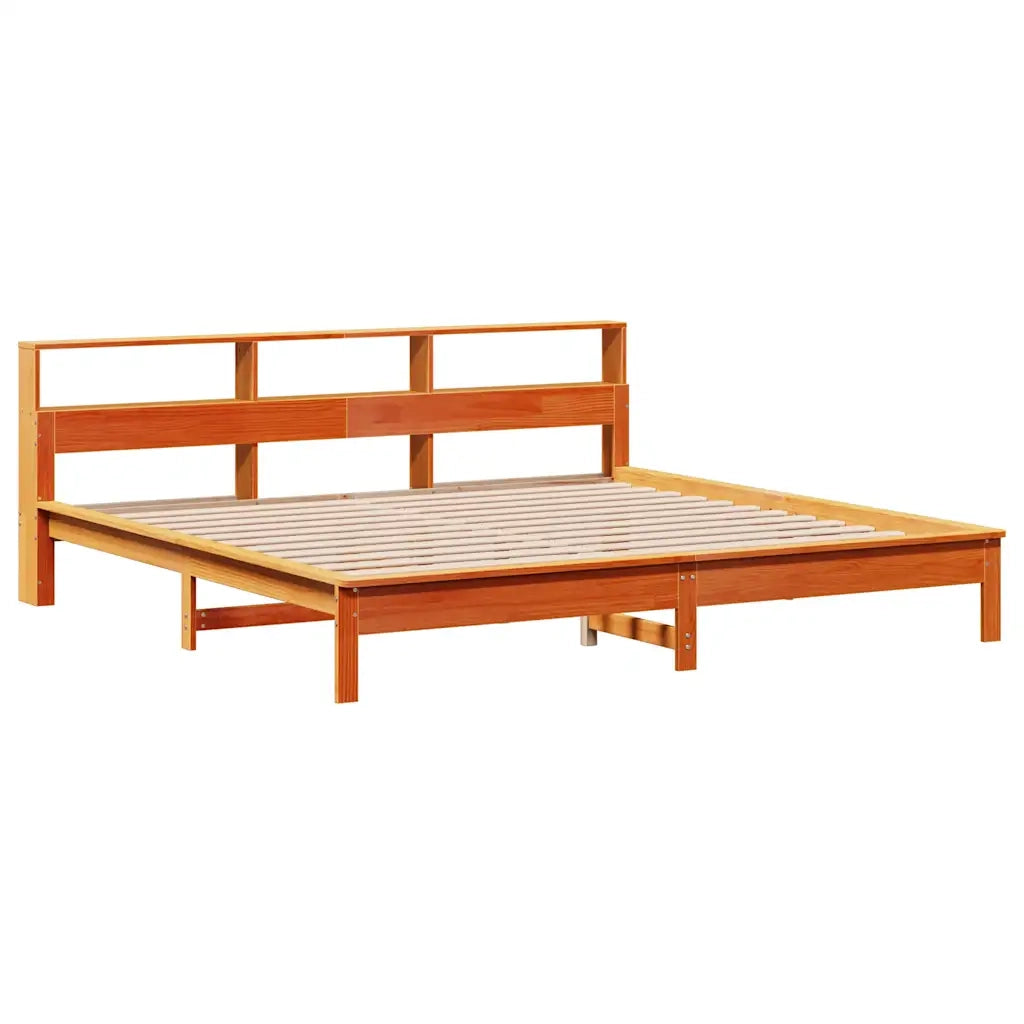 Letto Libreria senza Materasso Marrone Cera 200x200 cm in Pino