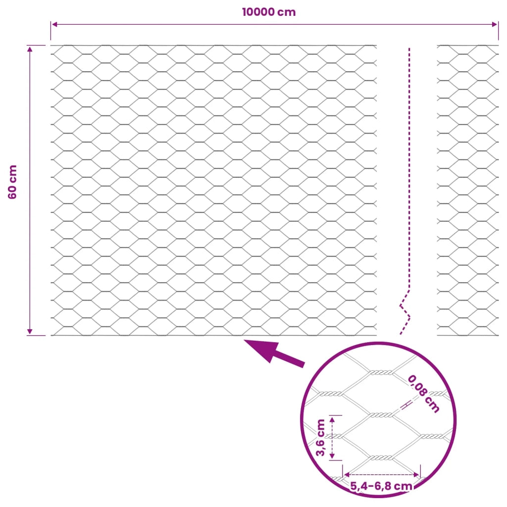 Recinzione Esagonale Grigio 0,6 x 100 m PVC 42005599