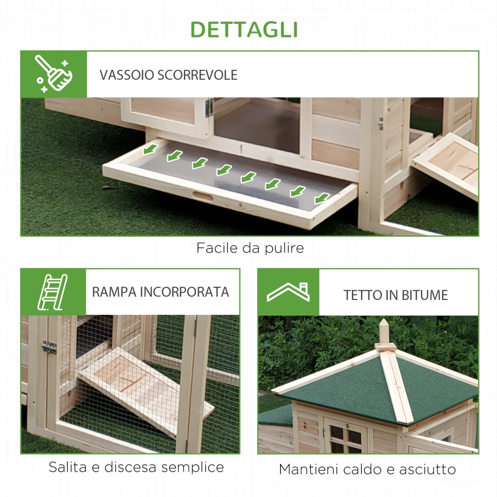 Pollaio da Giardino in Legno con Rampa e Vassoio. 196x76x97cm. color Legno