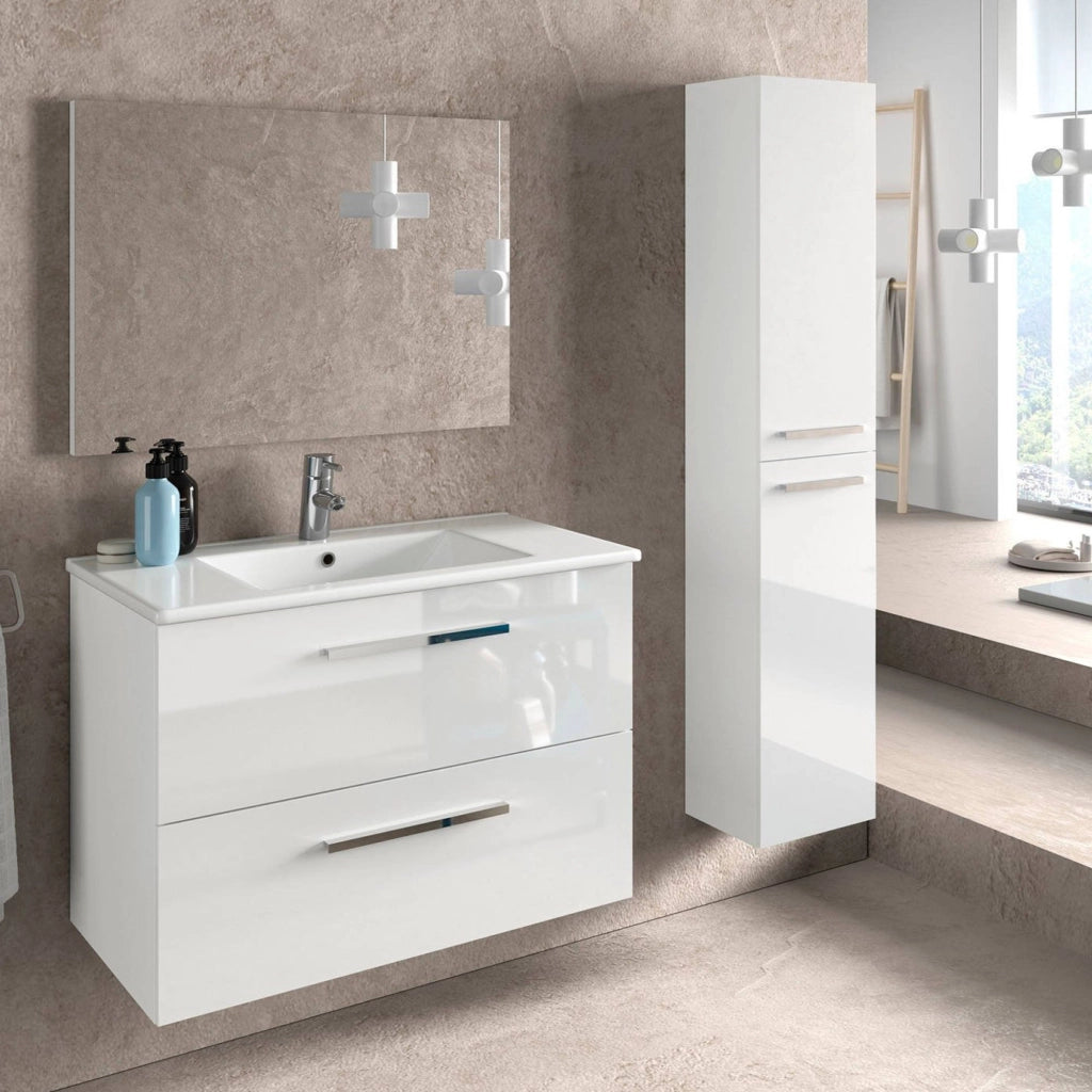 Ricadi, set Mobili Bagno Specchio Incluso, Bianco Lucido