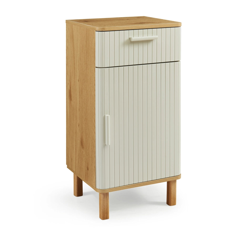 Mobile da Terra Ferrersp Armadietto per Bagno con Anta e Cassetto 80 x 40 x 35 cm - Effetto Rovere / Avena Oatmeal [en.casa]
