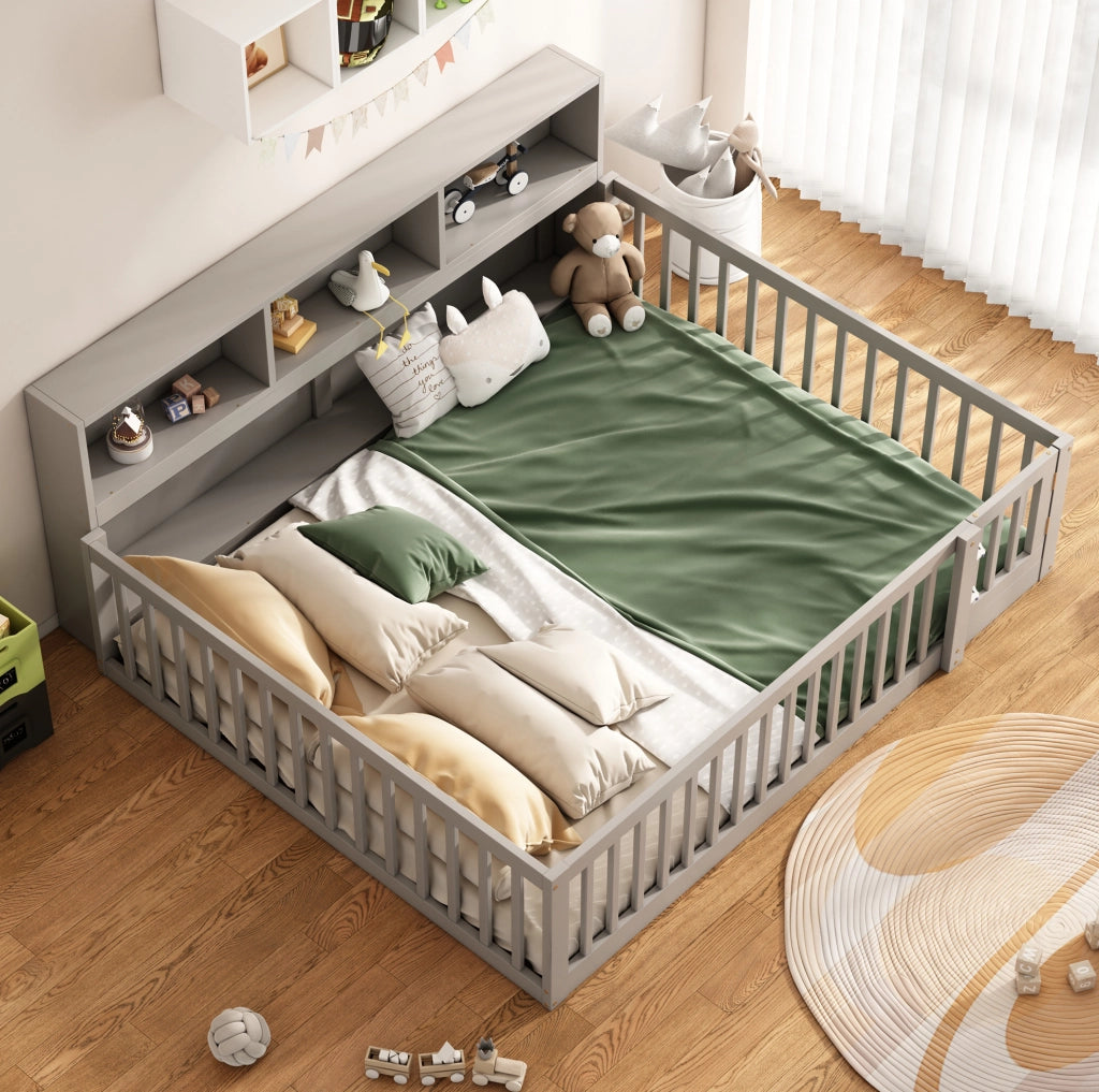 Letto da giorno grigio 140x200 cm con ripiani laterali