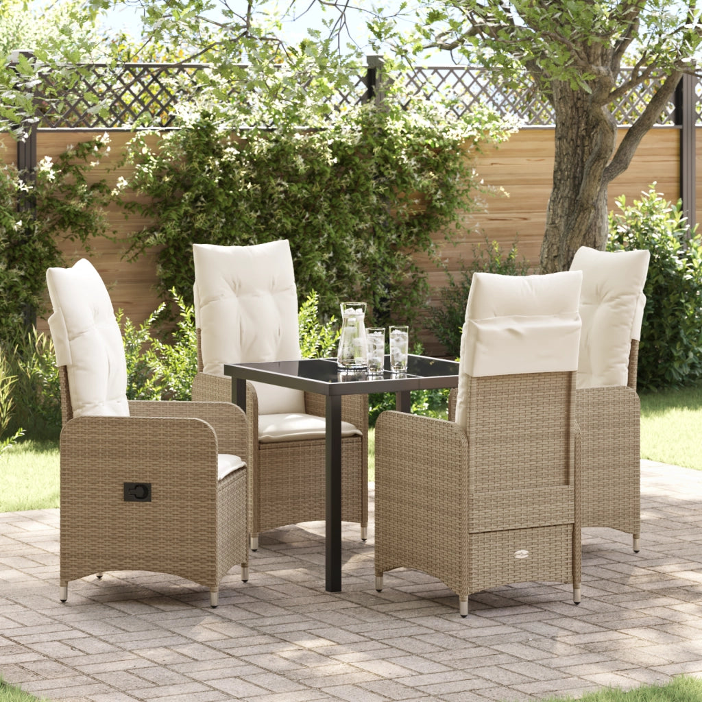 Set da Pranzo da Giardino 5 Pezzi con Cuscini Beige Polyrattan