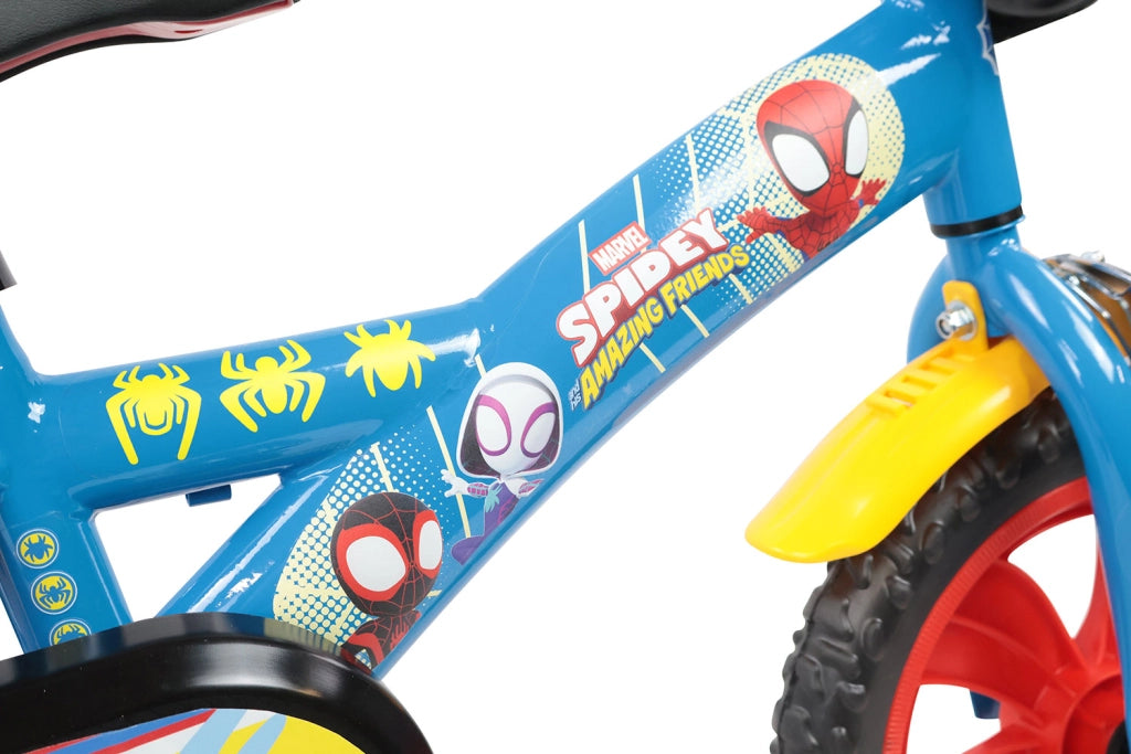 Bicicletta per Bambini 12" Marvel Spidey Freno Caliper e Stabilizzatori in Acciaio Hi-Ten Azzurro