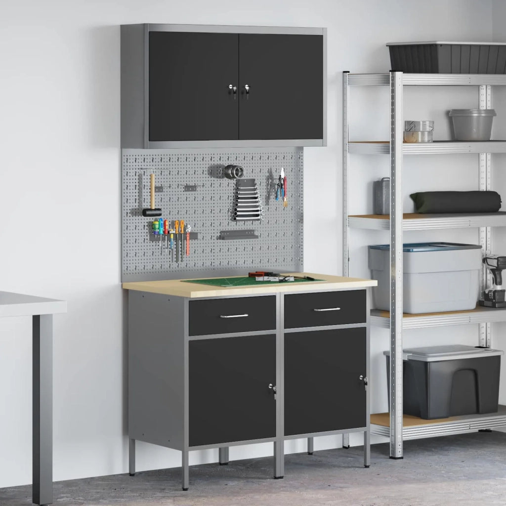 Mobile da lavoro 5 pcs Nero Legno ingegnerizzato e acciaio 3321416