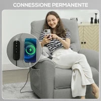 Poltrona Reclinabile con Riscaldamento, 8 Punti Massaggio e 5 Modalità, Tessuto Ciniglia, Grigio Carbone