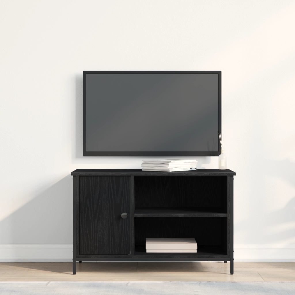 Mobile TV  Nero Rovere 80x40x50 cm Legno ingegnerizzato e Acciaio
