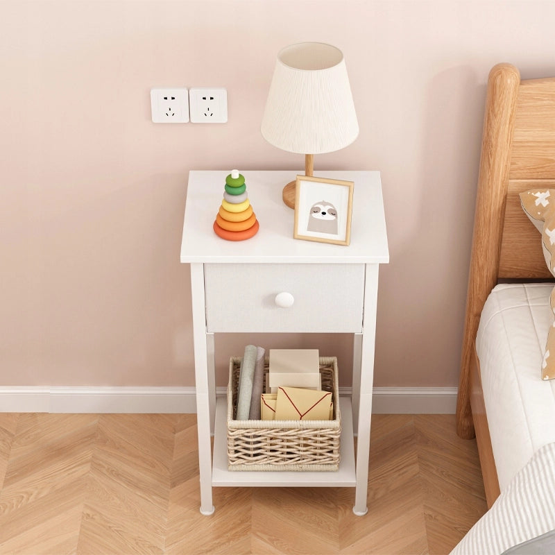 Comodino, cassettiera, mobile con cassetto e ripiano, bianco, per camera da letto, soggiorno e loft