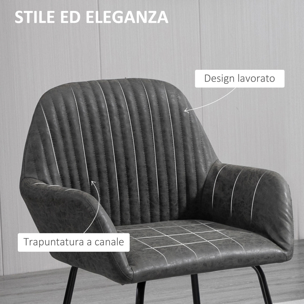 Set 2 Sedie Imbottite in Similpelle Grigia per Pranzo ¨C zephmum ¨C 60x56.5x85