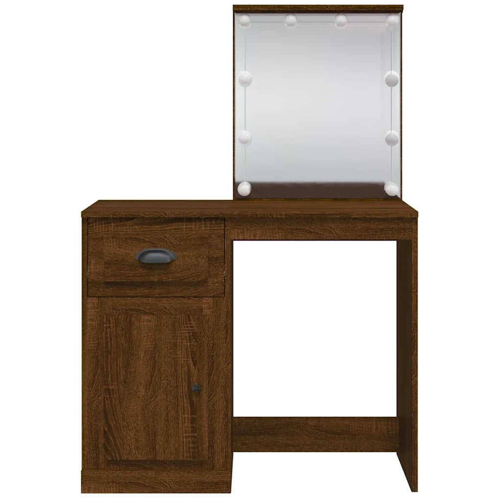 Toeletta | Tavolo da Trucco con Luci LED Rovere Marrone 90x42x132,5 cm