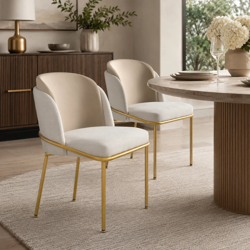 Sedia da pranzo con piedini regolabili; schienale ergonomico in metallo e legno beige