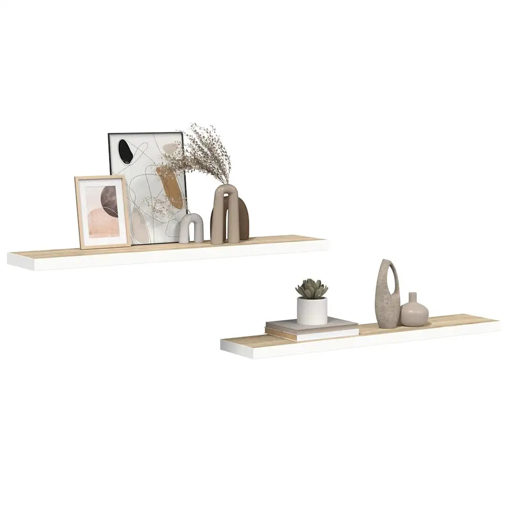 Scaffali a Parete 2 pz Rovere e Bianco 120x23,5x3,8 cm in MDF 326586