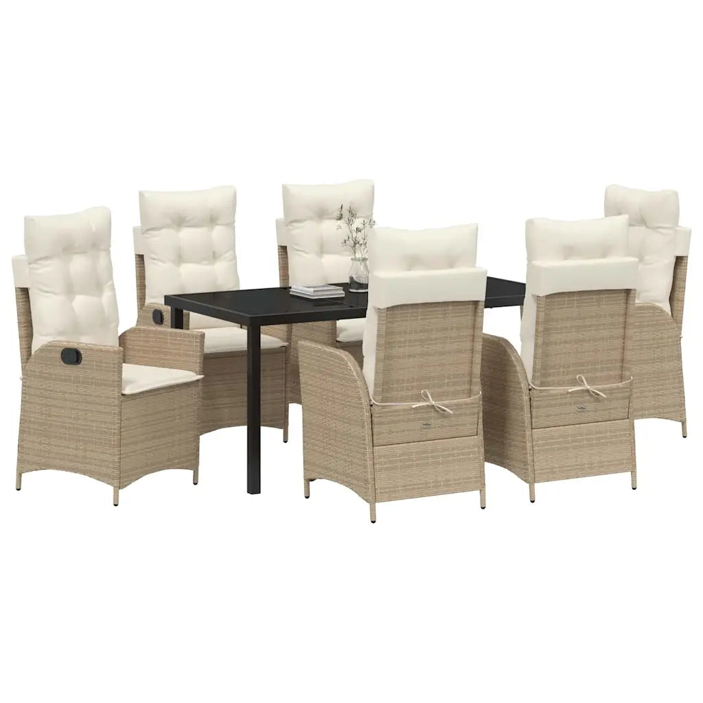 Set da Pranzo per Giardino con cuscino 7 pcs Beige polyrattan
