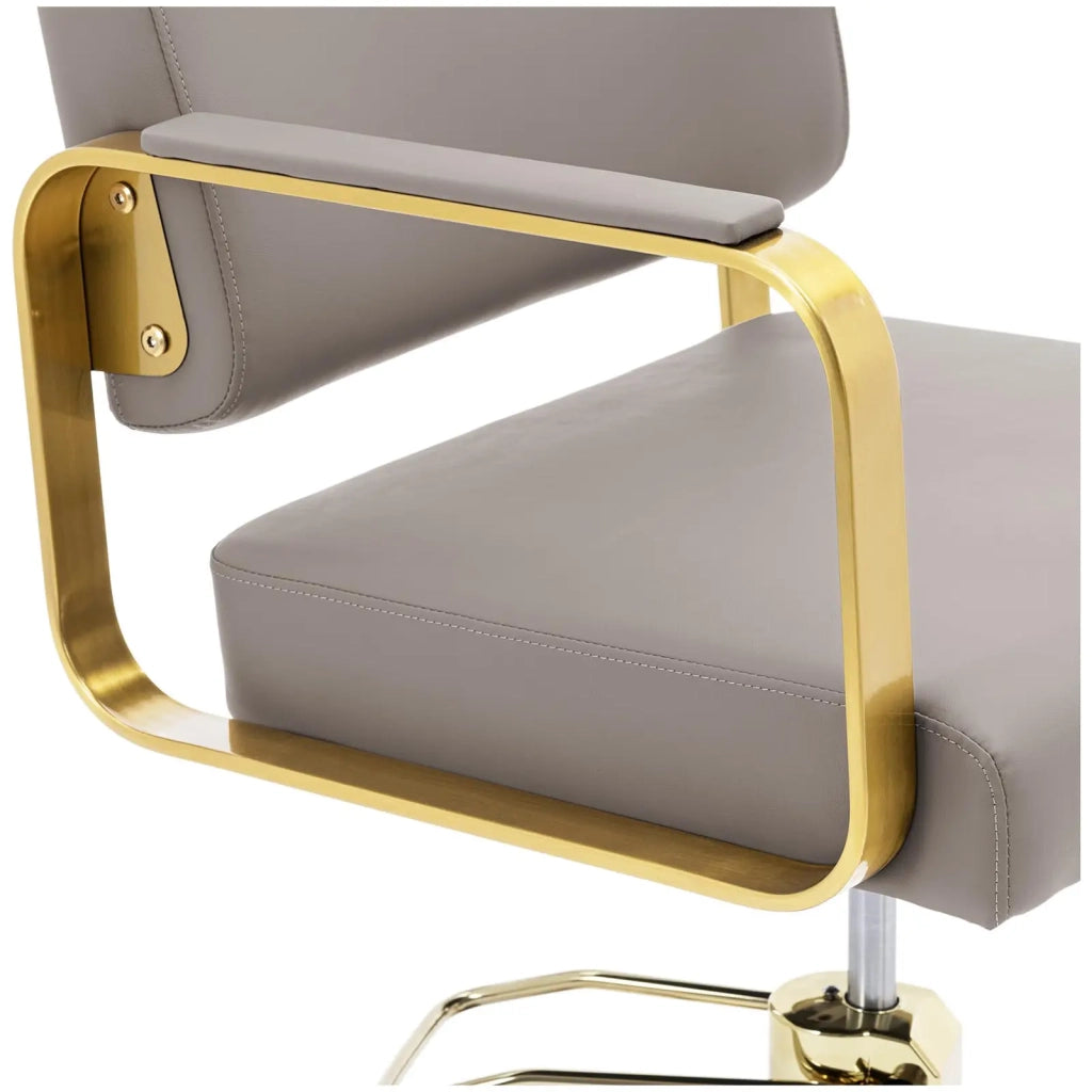 Poltrona da parrucchiere con poggiapiedi portata 200 kg acciaio inox beige oro 14_0008956