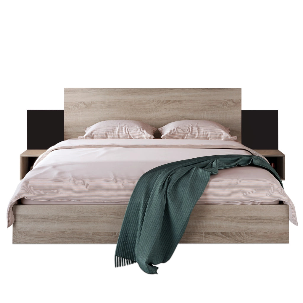 Letto matrimoniale in legno 160x200 cm con 2 comodini, design moderno in rovere Sonoma e grigio scuro