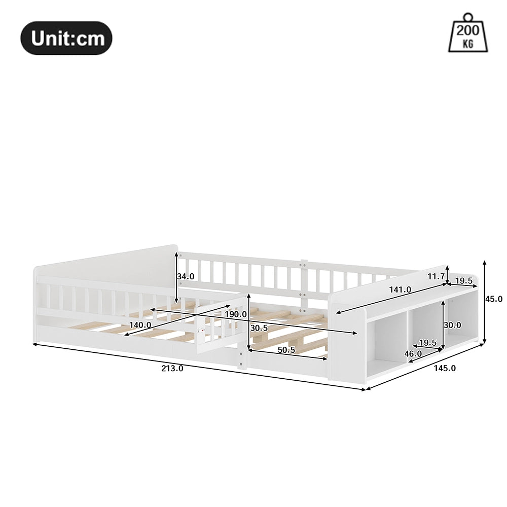 Letto bambino-Xylo-90x200 cm-legno, contenitore aperto, ripiani, struttura apribile, bianco