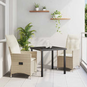 Set da Pranzo per Giardino con cuscino 3 pcs Beige polyrattan