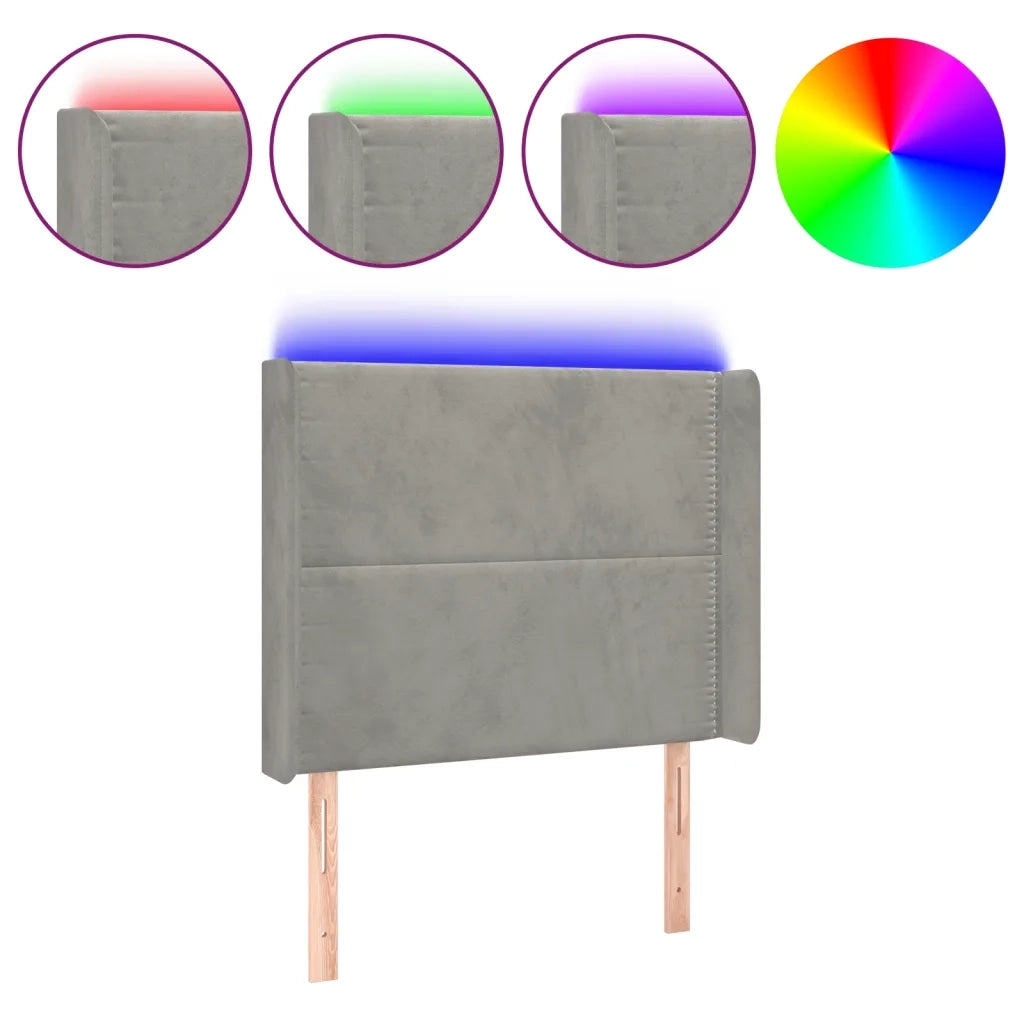 Testiera a LED-Testata con LED Grigio Chiaro 103x16x118/128 cm in Velluto 674074