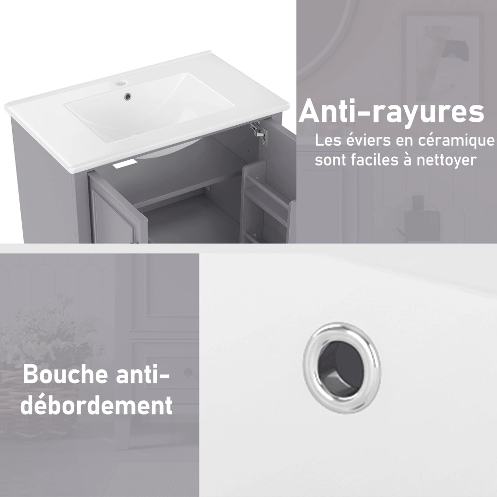 Mobile Bagno con Lavabo Integrato in Ceramica ¨C MINIMAL ¨C Grigio, Massello, 76x46x87cm