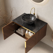 Mobile sottolavabo con 2 ante e chiusura ammortizzata, lavabo in ceramica e piano in pietra, 76 × 50 × 55,1 cm