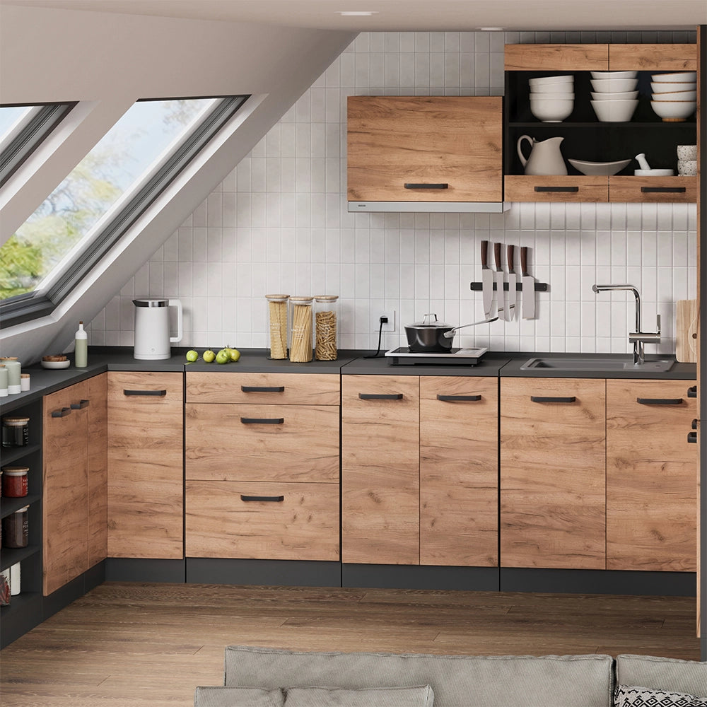 Mobile cucina sottotetto R-Line Rovere dorato/Antracite 60 cm senza inclinazione con 2 ante Vicco