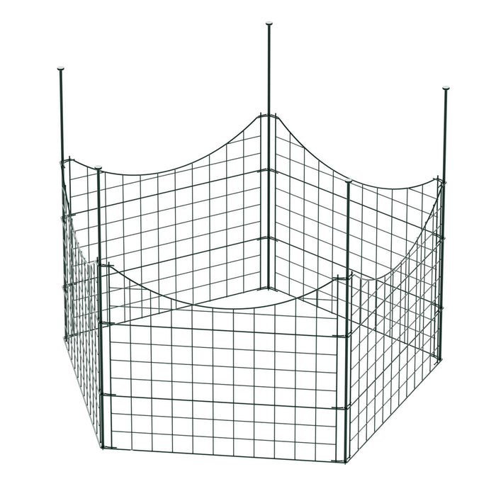 Recinzione giardino, set con 5 elementi verdi con bordo curvo, recinzione in rete metallica 770 x 8 x 640 mm, recinto a innesto di facile montaggio