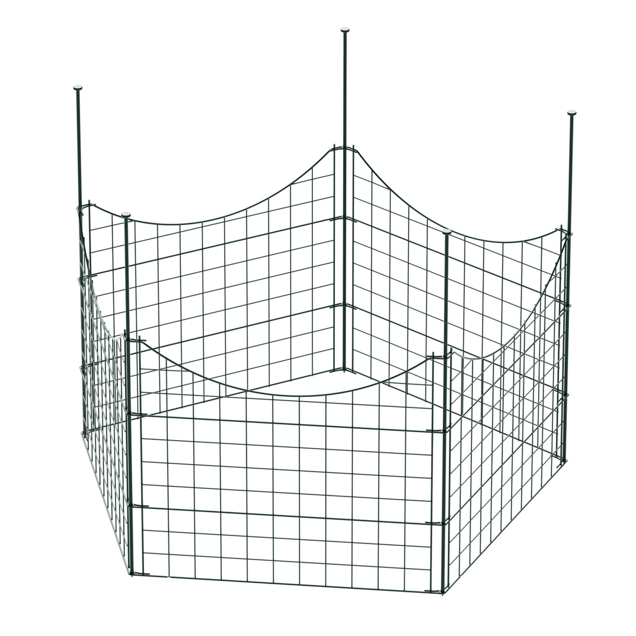 Recinzione giardino, set con 5 elementi verdi con bordo curvo, recinzione in rete metallica 770 x 8 x 640 mm, recinto a innesto di facile montaggio