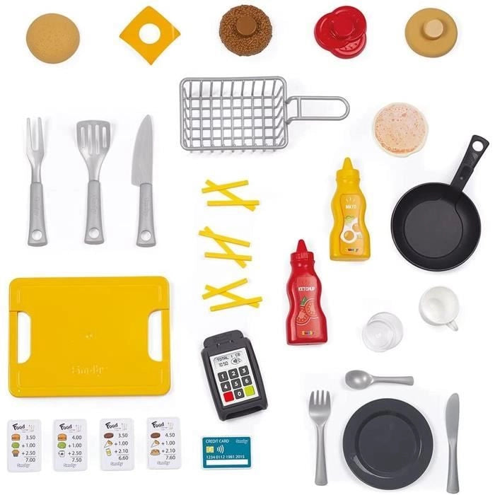 Smoby - Food Corner Restaurant - Kitchen Resto con lettore CB - 29 Accessori - Imitazione Giocattolo per Bambini