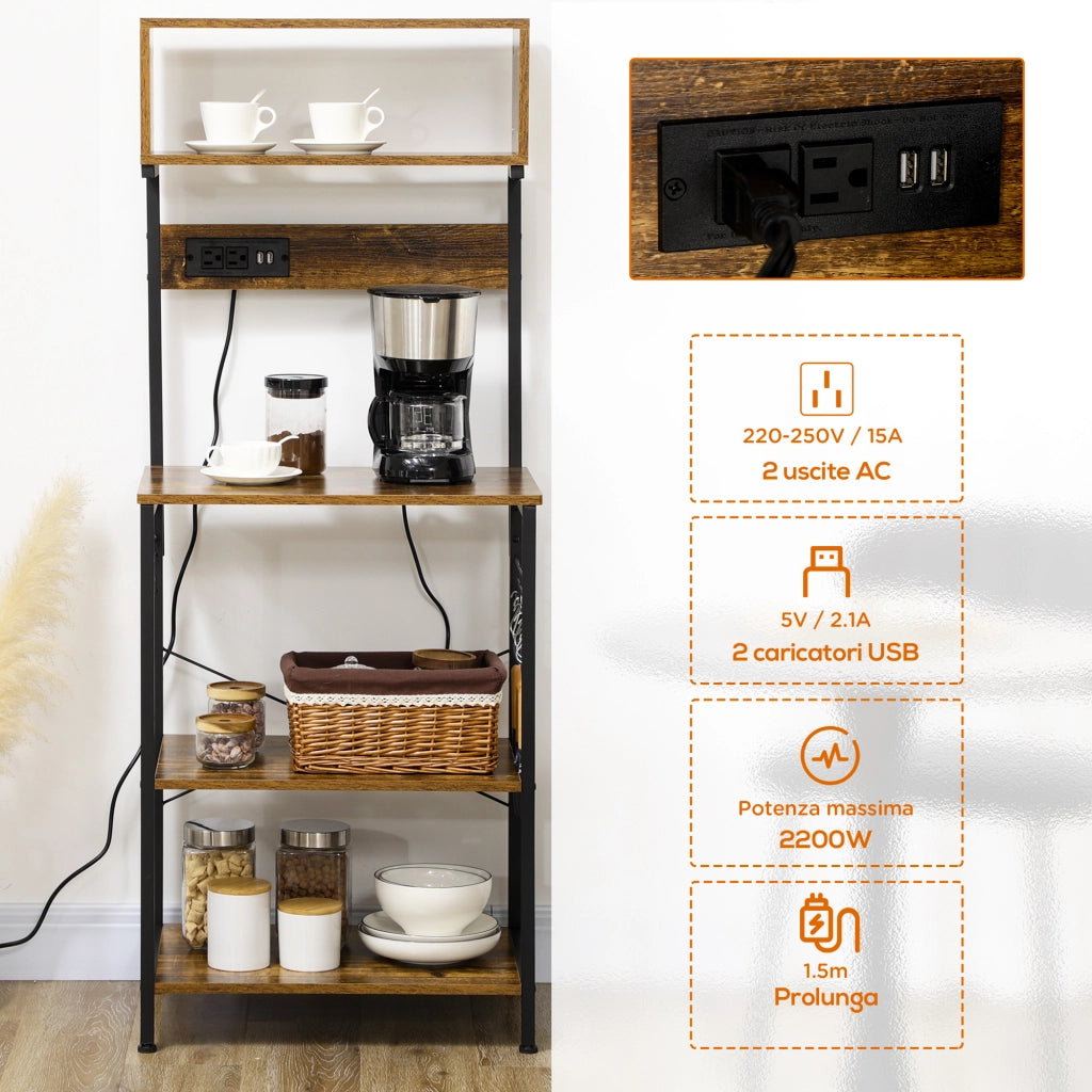 Libreria Cucina con Ripiani e Ganci Stile Industriale ¨C zephmum ¨C Marrone 60x42x153cm