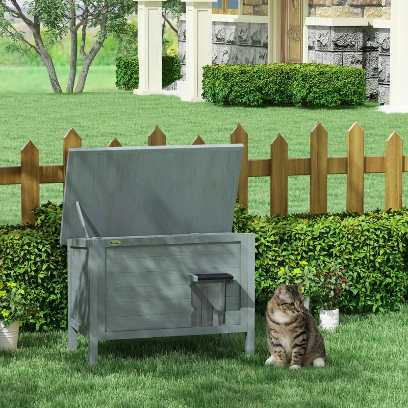 Casetta per gatti da esterno in legno isolata con tetto apribile 85x50x68,5 cm grigio scuro