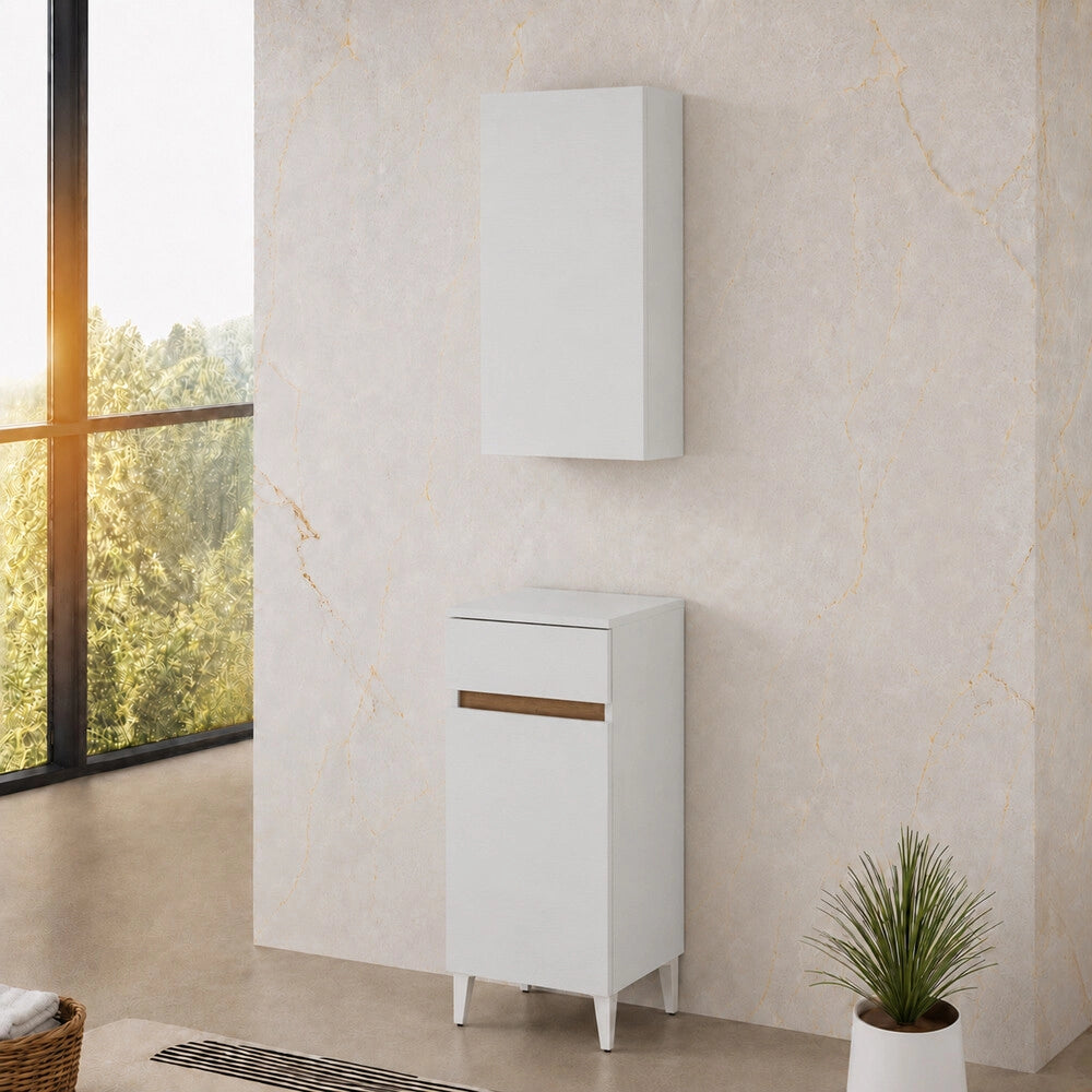 Mobile bagno multiuso 35 cm bianco 1 anta e 1 cassetto Kleo