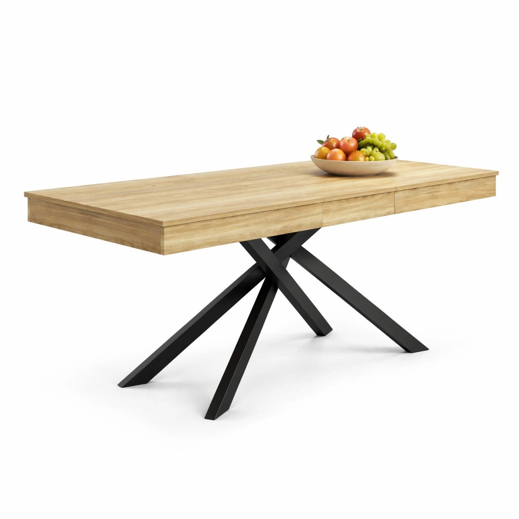 Tavolo da pranzo allungabile 140-180 cm, 6-8 posti, struttura stabile, piano spesso 93 mm, colore Rovere