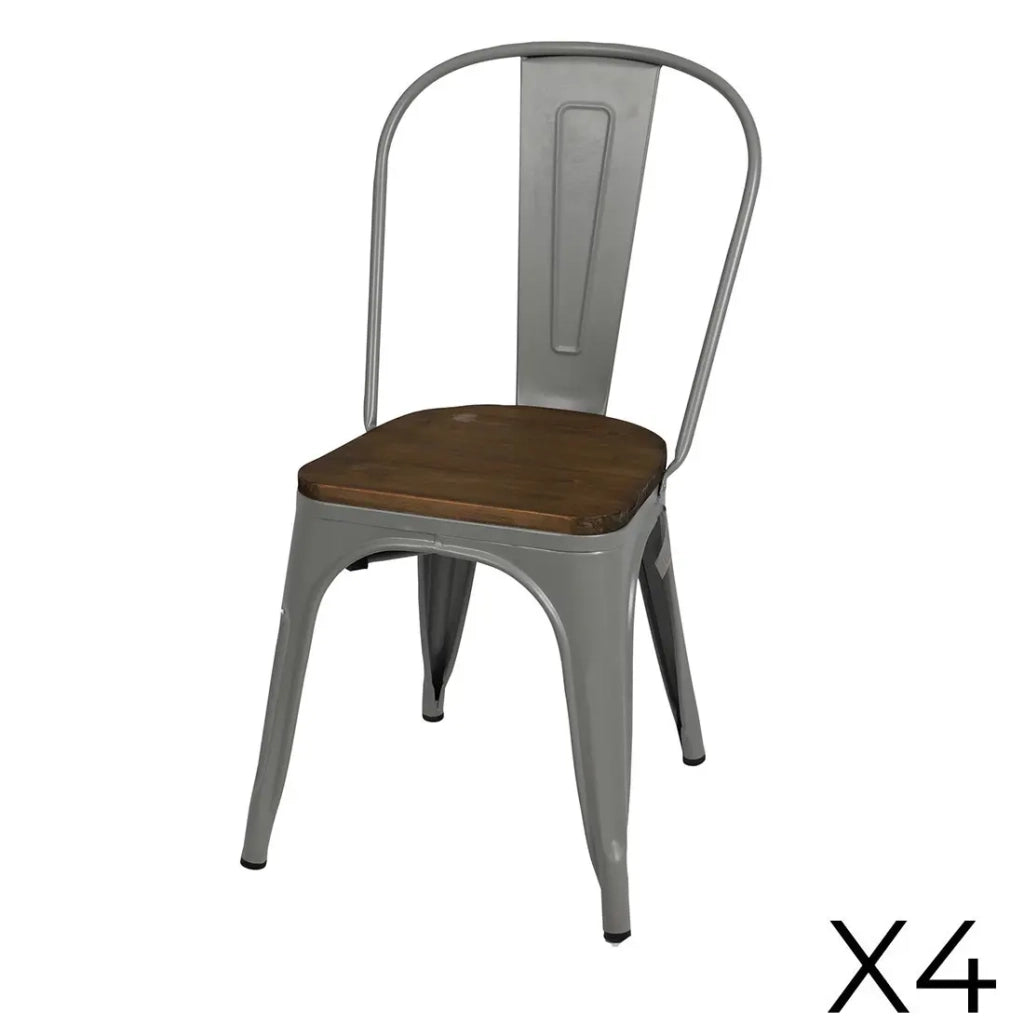 Set di 4 sedie in metallo grigio chiaro in stile industriale. Collezione FACTORY.