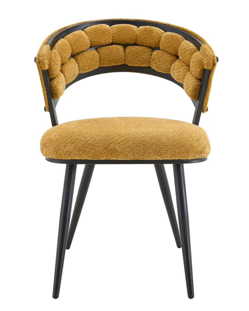 Sedia da sala da pranzo Set da 2 con Schienale Avvolgente Ergonomico, Gambe in Metallo, Velluto Giallo e Nero