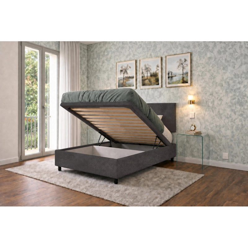 Letto imbottito Singolo 80x200 cm Flat - Contenitore,Microfibra,Grigio
