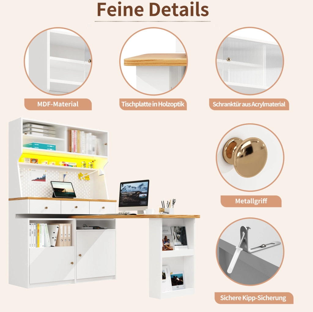 Mobile da cucina con piano estraibile LED; 137x45x178 cm; MDF; bianco
