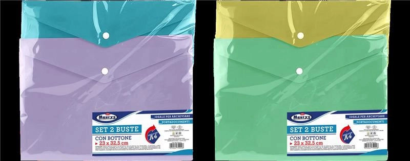 MAURY'S BUSTE PORTA DOCUMENTI CON BOTTONE IN FORMATO A4 CONFEZIONE DA 2 PEZZI